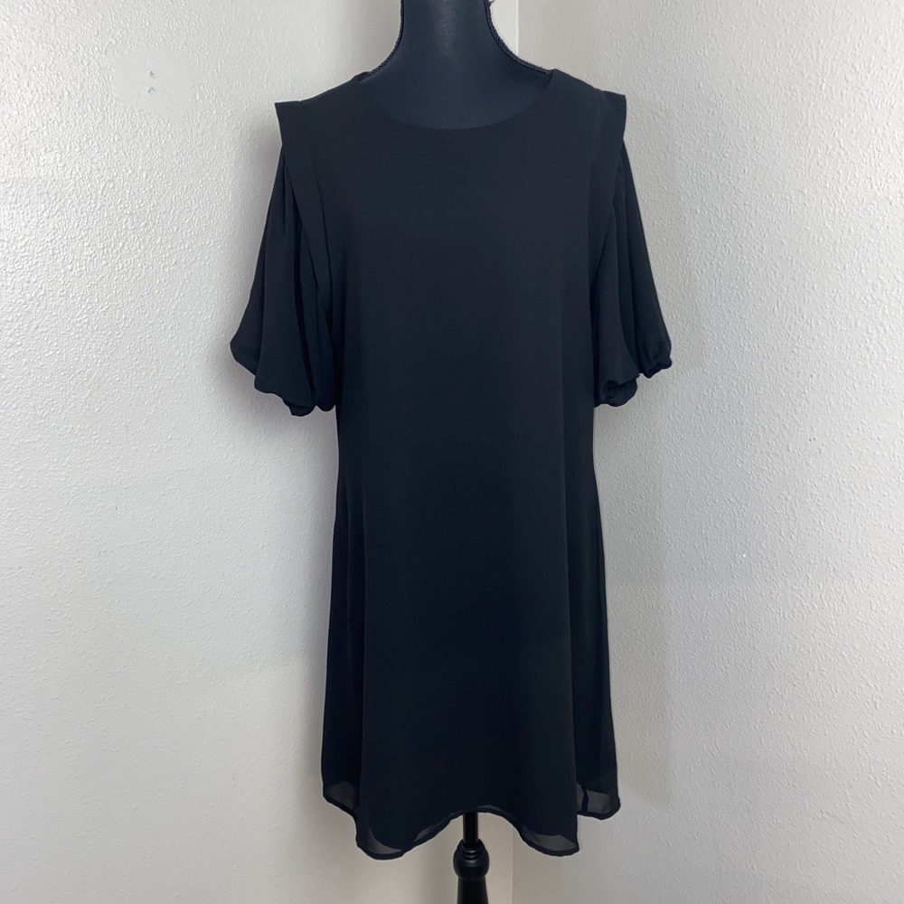 Kate Kasin Dress Women's Medium Black Knee Length Mesh Sleeve Classic Business